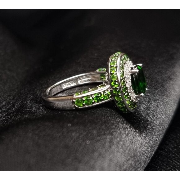 Natural Chrome Diopside Sterling Silver 925 Ring 6.5 With Green & White Gemstone - Picture 4 of 5